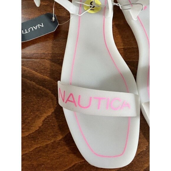 Nautica Womens White & Pink Flat Strappy Jelly Sandals Shoes NWT Open Toe 9 - Picture 3 of 7